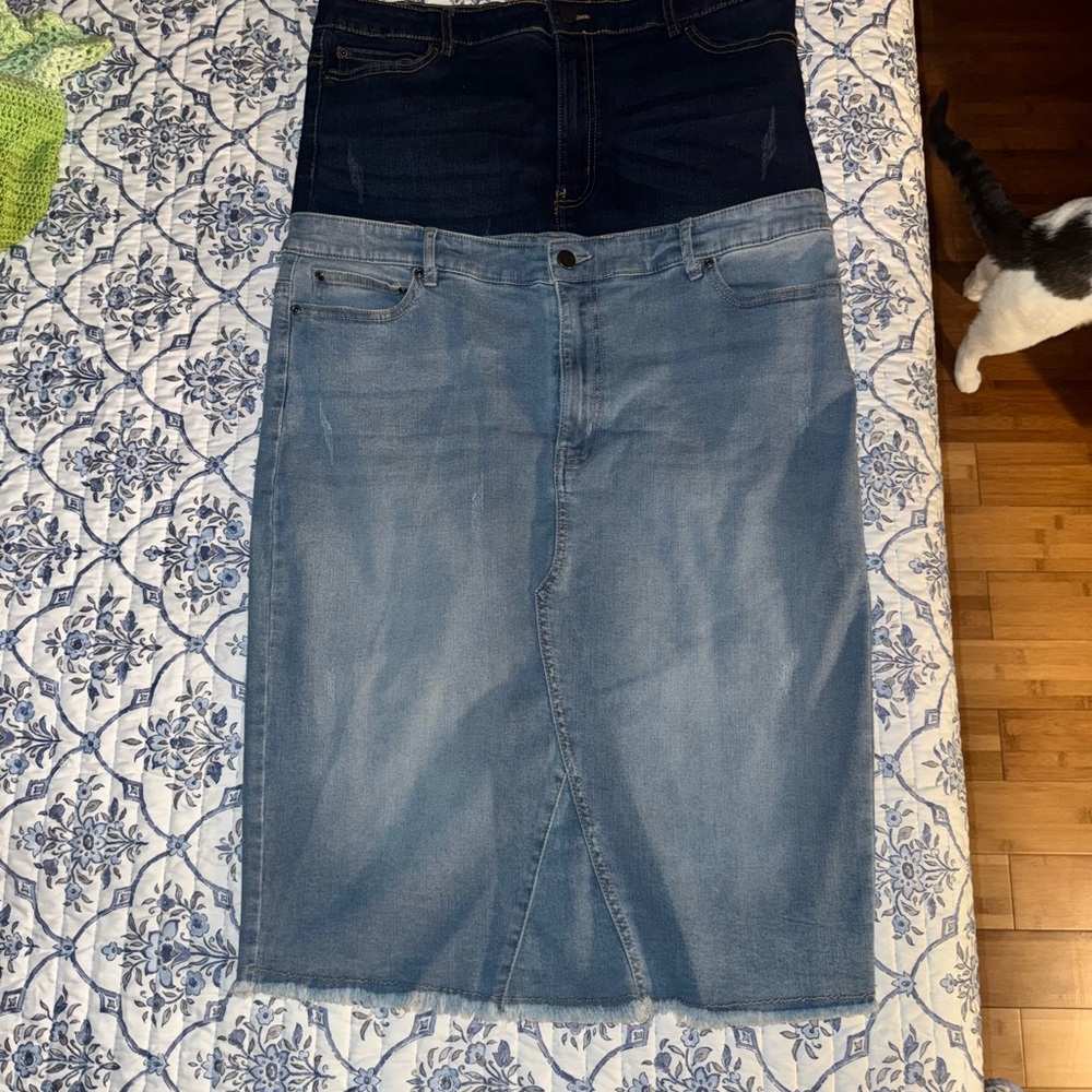 Avenue Denim Skirt Set - Dark and Light Blue